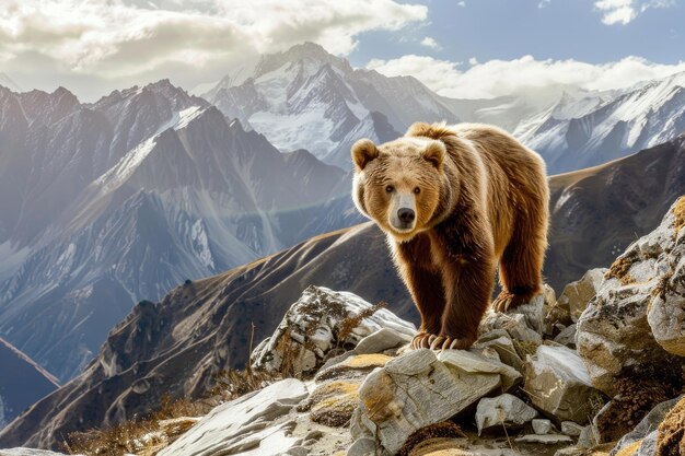 Portret niedźwiedzia Tian Shan w jego naturalnym środowisku