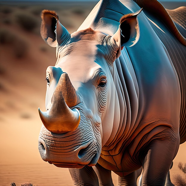 Portret nosorożca niebezpieczny Wielki Róg Nosorożca Twarz