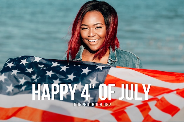 Portret osoby z amerykańską flagą na świętowanie Dnia Niepodległości