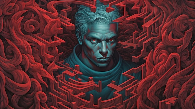 Zdjęcie portret osoby zagubionej w labiryncie pokręconych złudzeń koncepcja fantasy obraz ilustracyjny generative ai