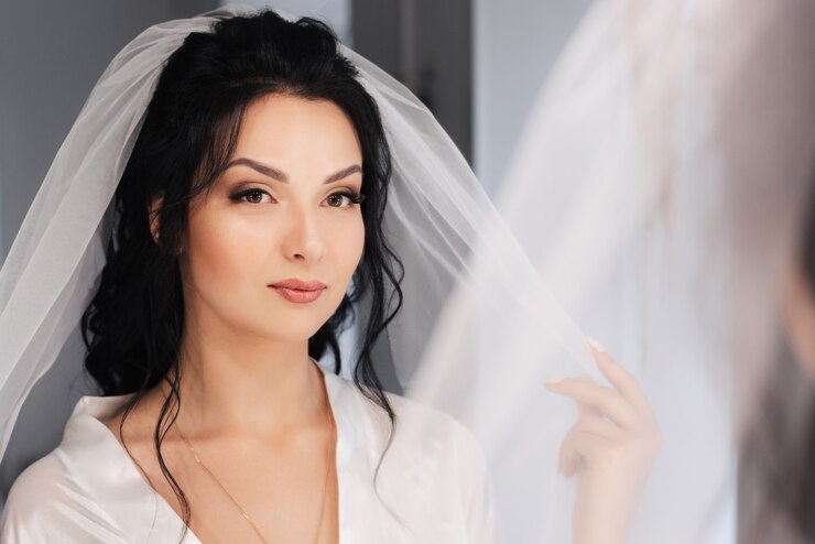 Zdjęcie portret panny młodej z welonem