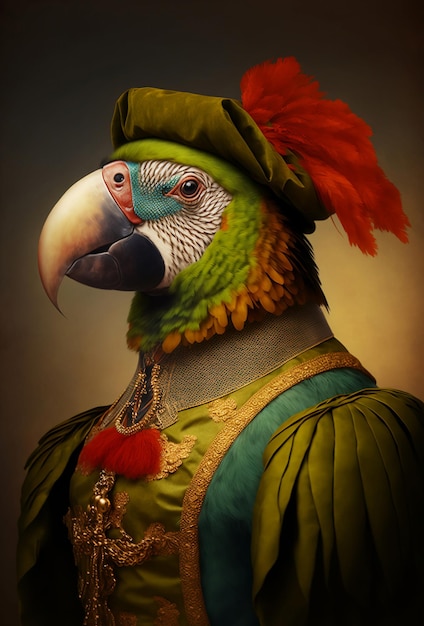 Portret papugi w chlewie