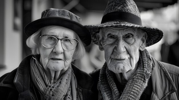 Zdjęcie portret pary dwóch starych ludzi w wieku emerytalnym generowany przez ai