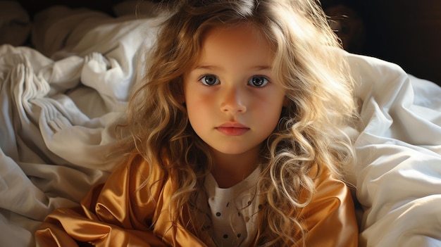 Portret pełzający dziecko na łóżku w jej pokoju