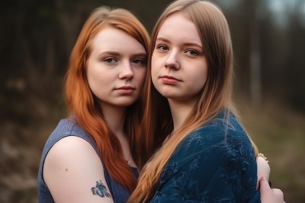Portret pewnej siebie młodej transseksualistki z ramieniem wokół najlepszej przyjaciółki