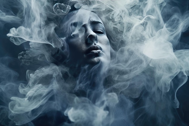 Zdjęcie portret pi?knej kobiety z dymem na czarnym tle wygenerowane ai