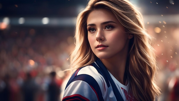 portret Piękna cheerleaderka na stadionie Ai generatywna