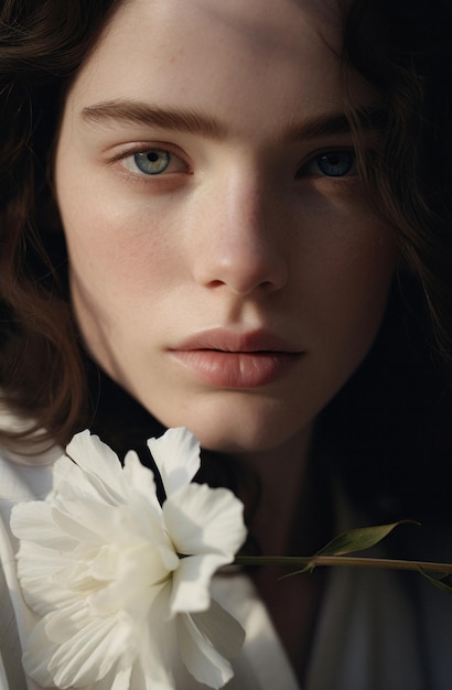 Portret piękna dziewczyna z kwiatami