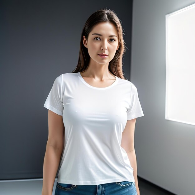 Portret piękna kobieta biała koszulka makieta