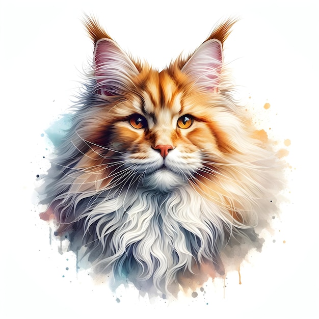 Portret pięknego długowłosego kota Maine Coon Obraz cyfrowy