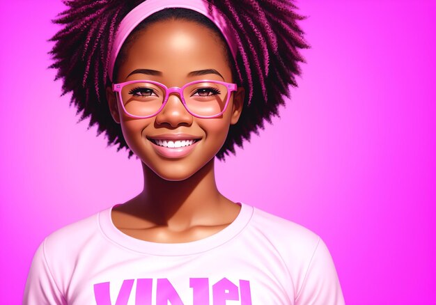 Portret pięknej afroamerykańskiej kobiety w różowych okularach Generatywna sztuczna inteligencja