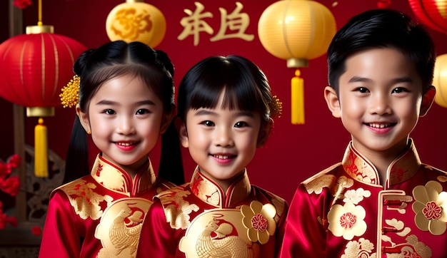Portret pięknej azjatyckiej dziewczyny na Chiński Nowy Rok w tradycyjnym garniturze i Angpao
