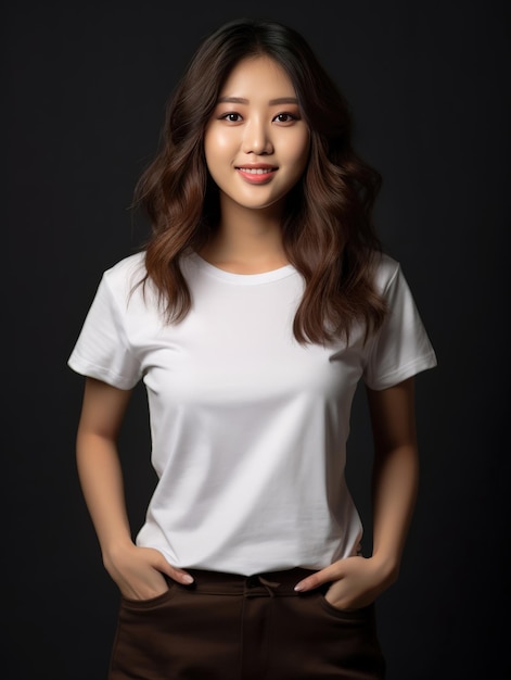 Portret pięknej azjatyckiej kobiety w białej koszulce
