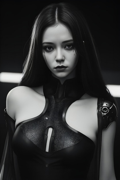 Portret pięknej azjatyckiej kobiety w czarnym lateksowym kostiumie