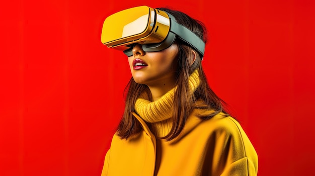Portret pięknej azjatyckiej kobiety w okularach wirtualnej rzeczywistości