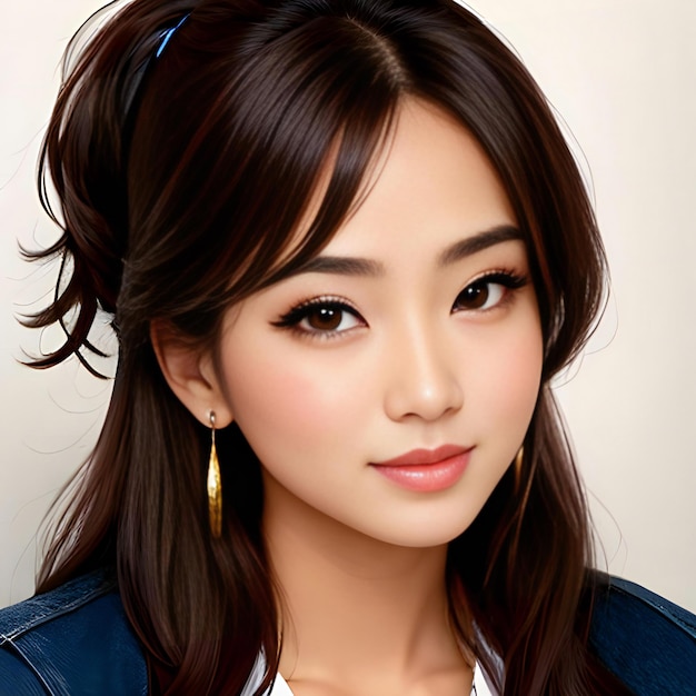 Portret pięknej azjatyckiej kobiety z makijażem i fryzurą