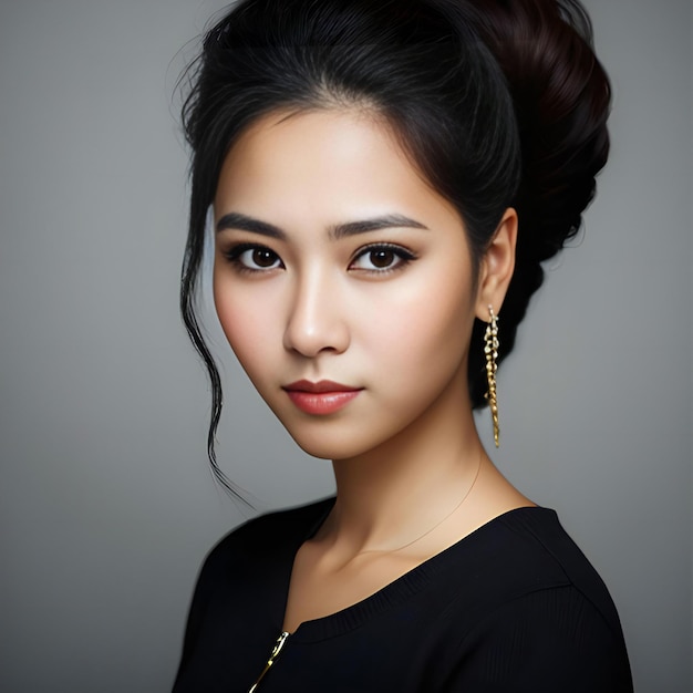 Portret pięknej azjatyckiej kobiety z makijażem i fryzurą