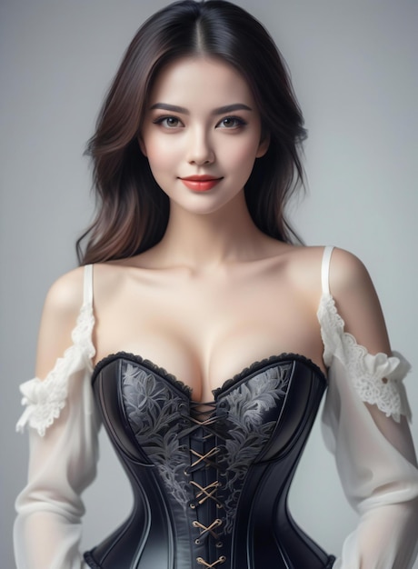 Portret pięknej azjatyckiej kobiety z modnym makijażem i fryzurą