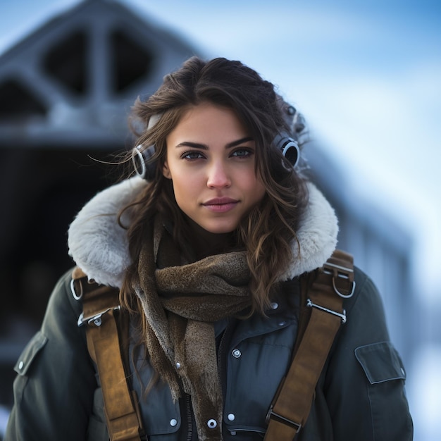 Portret pięknej dziewczyny na zimowym krajobrazie