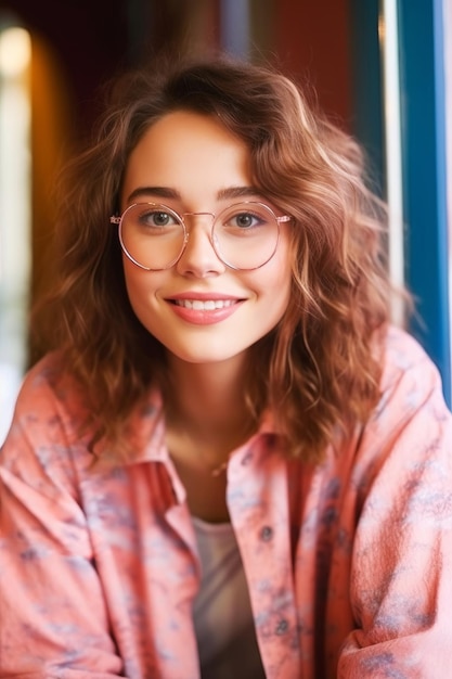 Portret pięknej dziewczyny w okularach