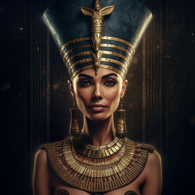 Portret pięknej Egipcjanki ze złotą biżuterią Luksusowa moda