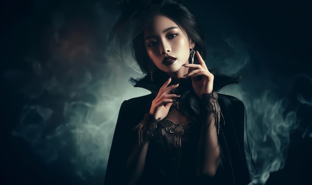 Portret pięknej gotyckiej kobiety w dymie Kobiety w kostiumach halloween