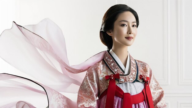 Portret pięknej i atrakcyjnej azjatyckiej kobiety na białym tle