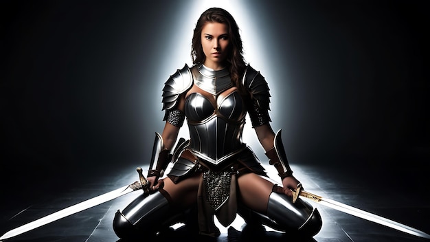 Portret pięknej kobiety gladiatora w bitwie Starożytne czasy Amazonka