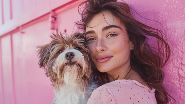 Portret pięknej kobiety i jej psa