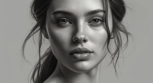 Portret pięknej kobiety namalowany ołówkiem