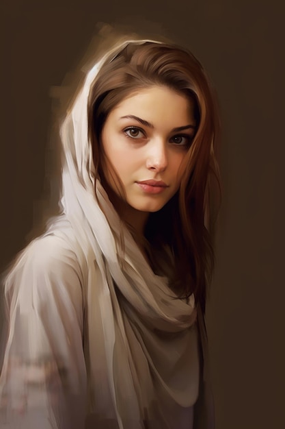 Portret pięknej kobiety w białym szaliku