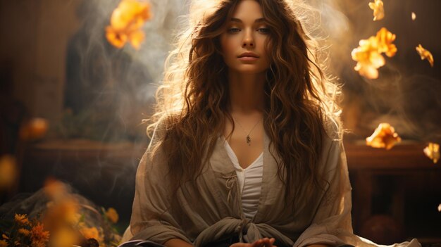 Zdjęcie portret pięknej kobiety w medytacji