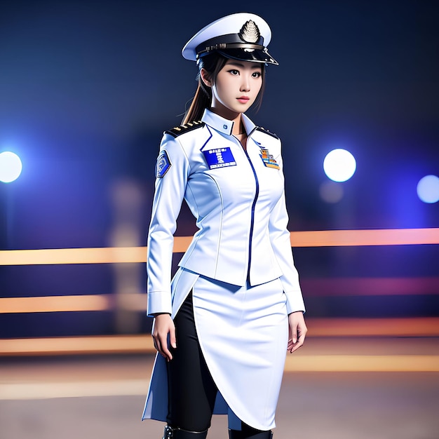 Portret pięknej kobiety z generatywną grafiką munduru policyjnego autorstwa AI