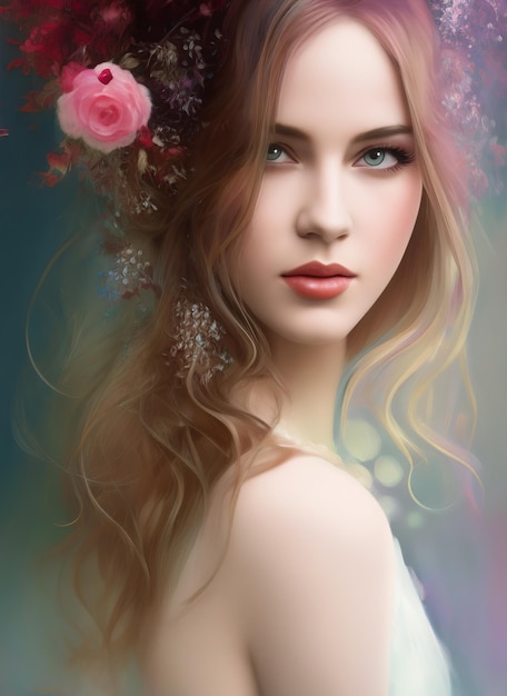 Portret pięknej kobiety z kwiatami