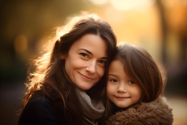 Portret pięknej matki z córką w parku