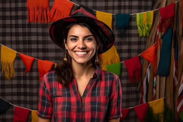 Portret pięknej młodej brazylijskiej kobiety w słomkowym kapeluszu