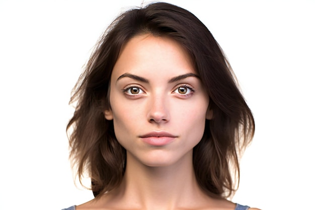 Portret pięknej młodej brunetki patrzącej na kamerę