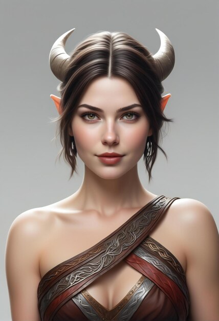 Portret pięknej młodej kobiety w fantazyjnym kostiumie z rogami