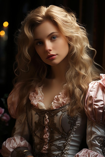 Portret pięknej młodej kobiety w średniowiecznej sukience