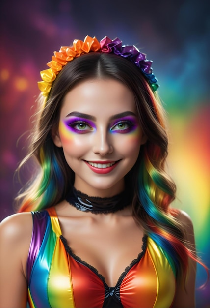 Zdjęcie portret pięknej młodej kobiety z kolorowym makijażem