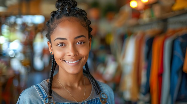 Portret pięknej młodej kobiety z uśmiechniętymi warkoczami afro