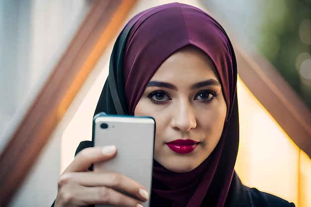 Portret pięknej młodej muzułmańskiej arabskiej kobiety w białym hidżabie