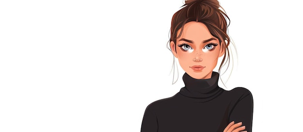 Portret pięknej modelki w czarnym swetrze na białym tle