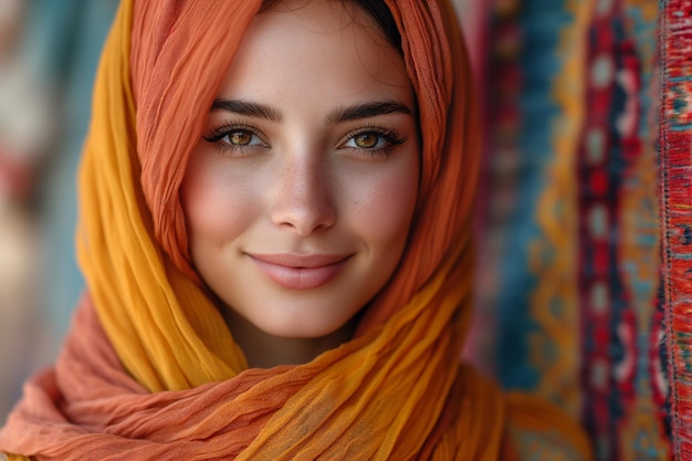 Zdjęcie portret pięknej muzułmańskiej dziewczyny w hidżabie z zakrytą głową