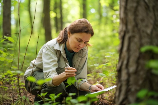 Portret pięknej naukowczyni zajmującej się ochroną przyrody w naturalnym otoczeniu