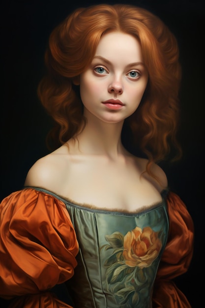 Portret pięknej rudej dziewczyny w średniowiecznej sukience