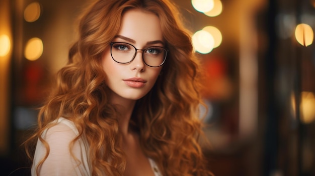 Zdjęcie portret pięknej rudowłosej kobiety w okularach