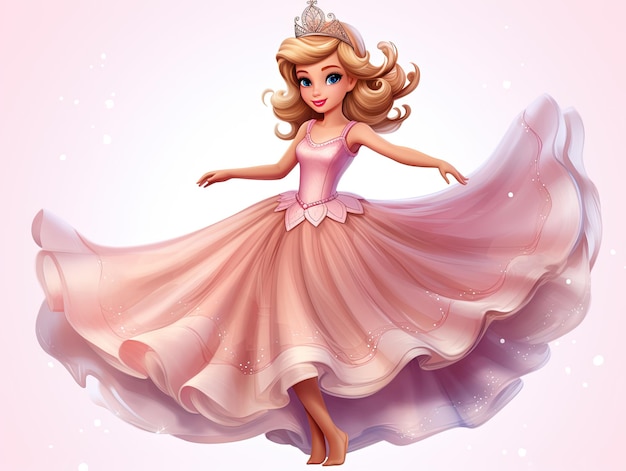 Portret pięknej szczęśliwej Chinld w sukience księżniczki tańczy
