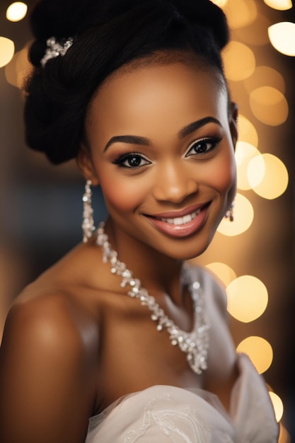 Portret pięknej, szczęśliwej panny młodej, Afroamerykanki.
