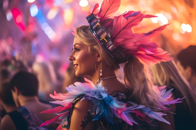 Portret pięknej tancerki na noworocznym festiwalu EDM